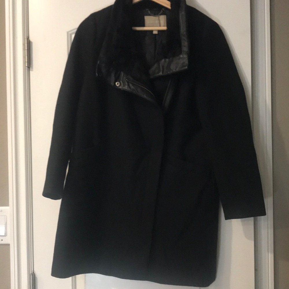 BR black wool, fur and leather Jacket XS